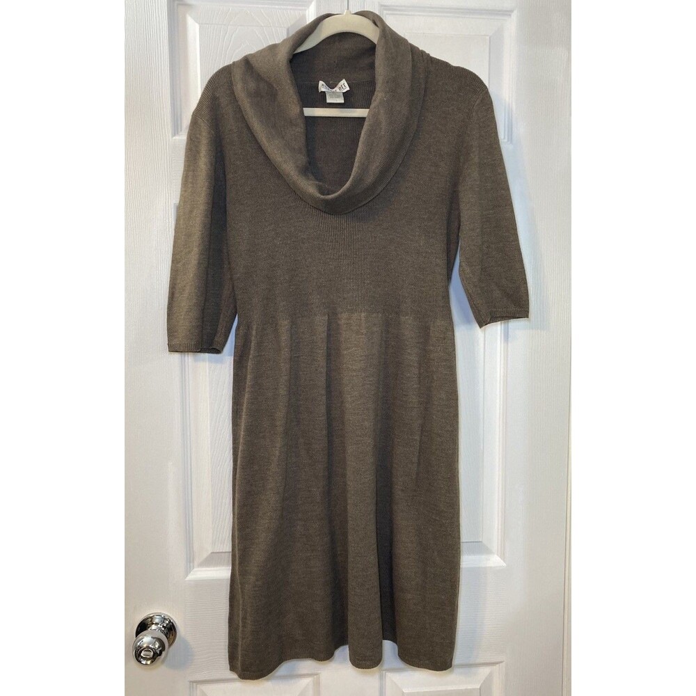 Robbie Bee Brown Sweater Dress Cowl Neck Half Sleeve Petite Large PL